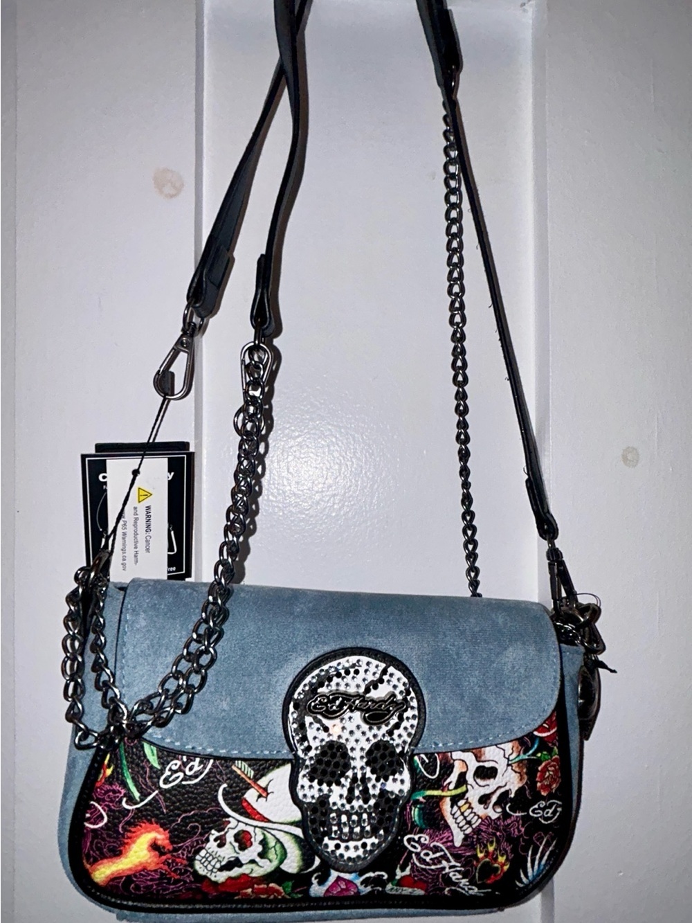 Ed Hardy Blue Tattoo Skull CrossBody Y2K themed Bag. NWT